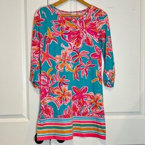 Lilly Pulitzer Linden Long Sleeve Roll Tab Shift Dress Via Sunny Pink Floral XS